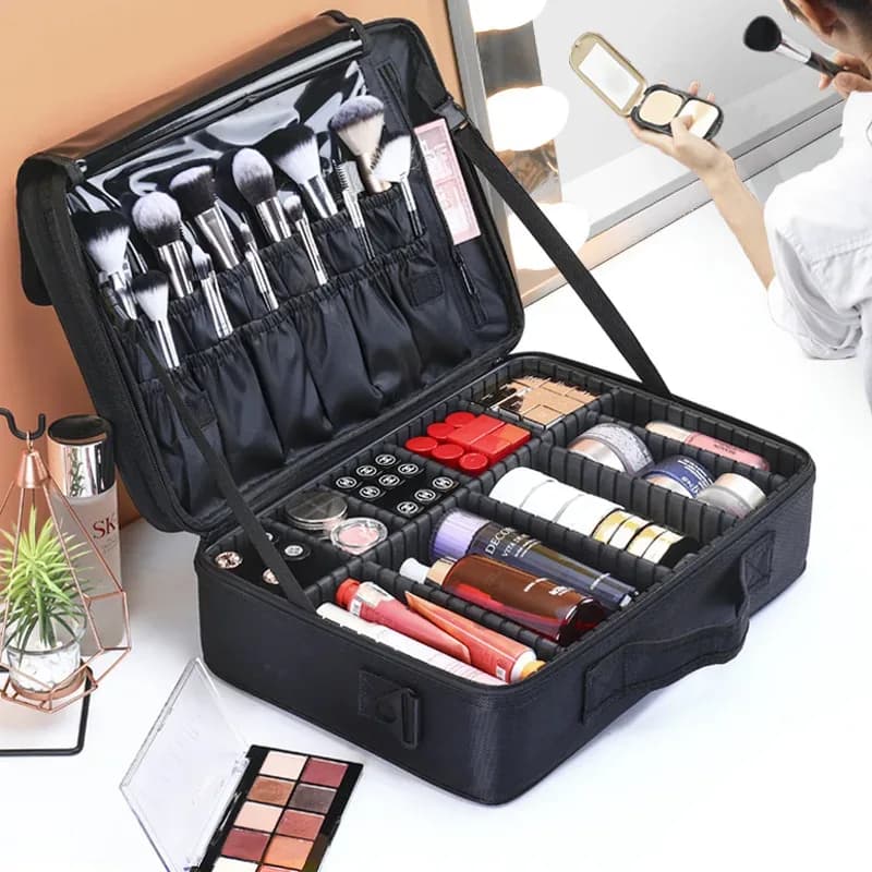 Three Layer Cosmetic Case Large Waterproof Oxford Cloth Manicure Makeup Tools Box Square Travel Makeup Case