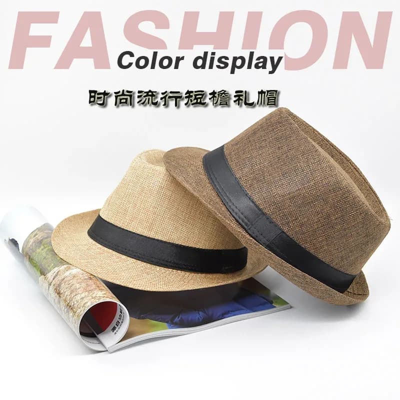 Solid Color Linen Jazz Cap Custom Fedora Hats Men British Gentlemen Hat Cotton And Linen Fashion Top Hat