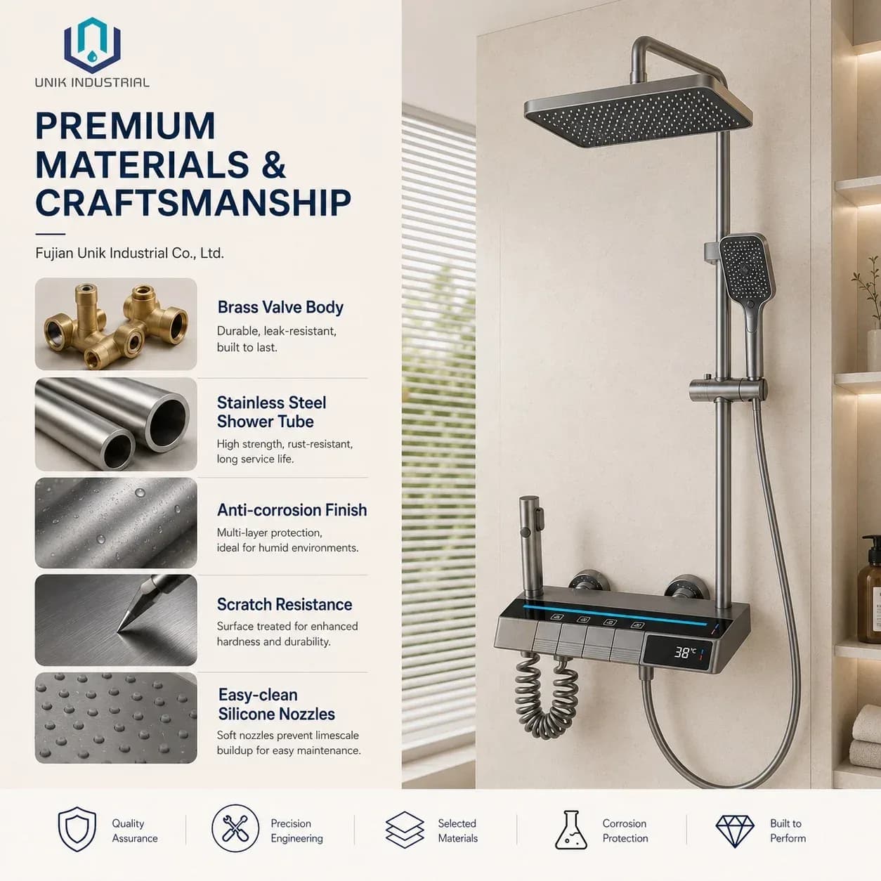 Hot Cold Water Piano Shower Faucet System Designed With Digital Display And Hand Shower For Home Bathroom Complete Shower Set