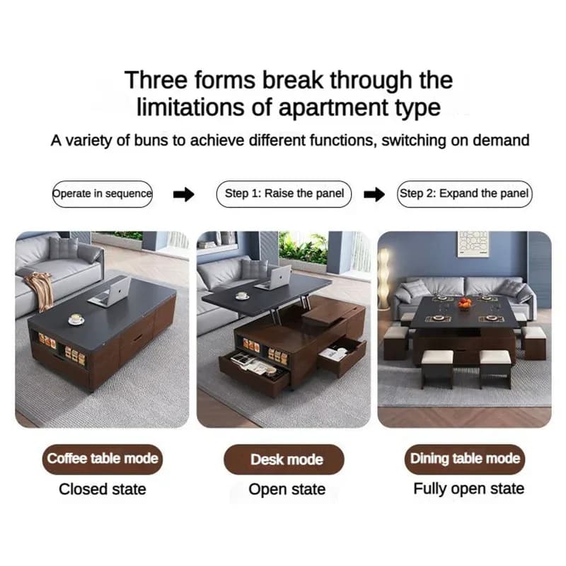 New Design Home Apartment Furniture Wholesale Price Movable Center Table Grey Luxury Design Liftable Coffee Table With Storage