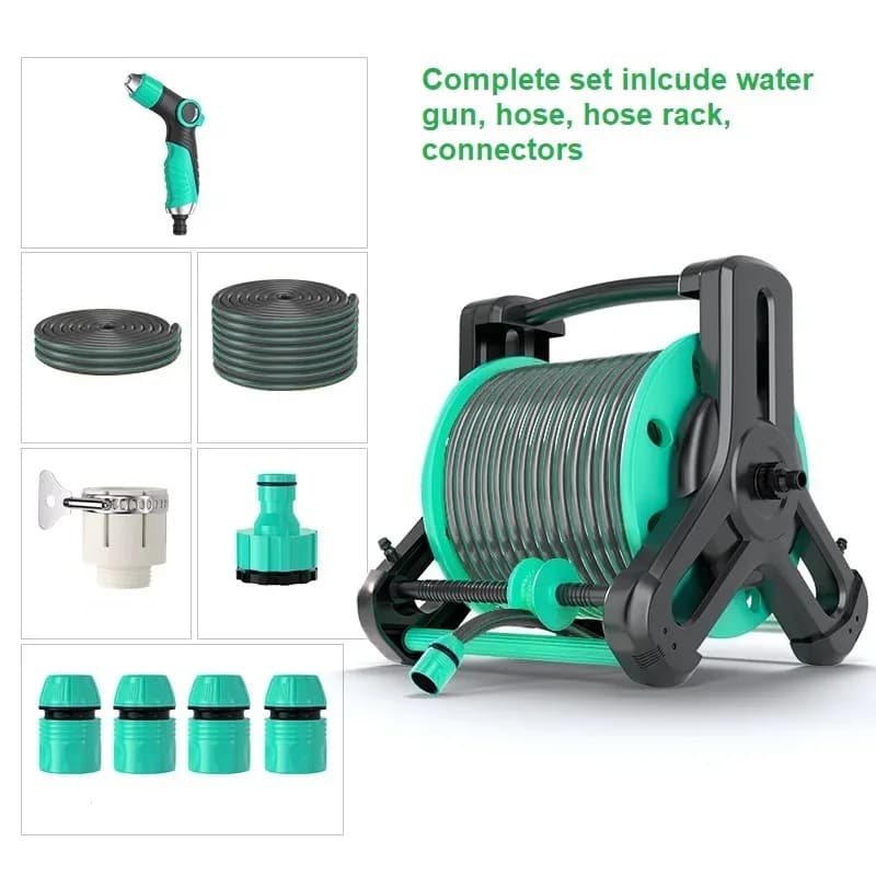 High Quality Mint Blue 20m 30m 40m Portable Plastic Water Hose Reel Garden Hose Reel Cart With Water Gun