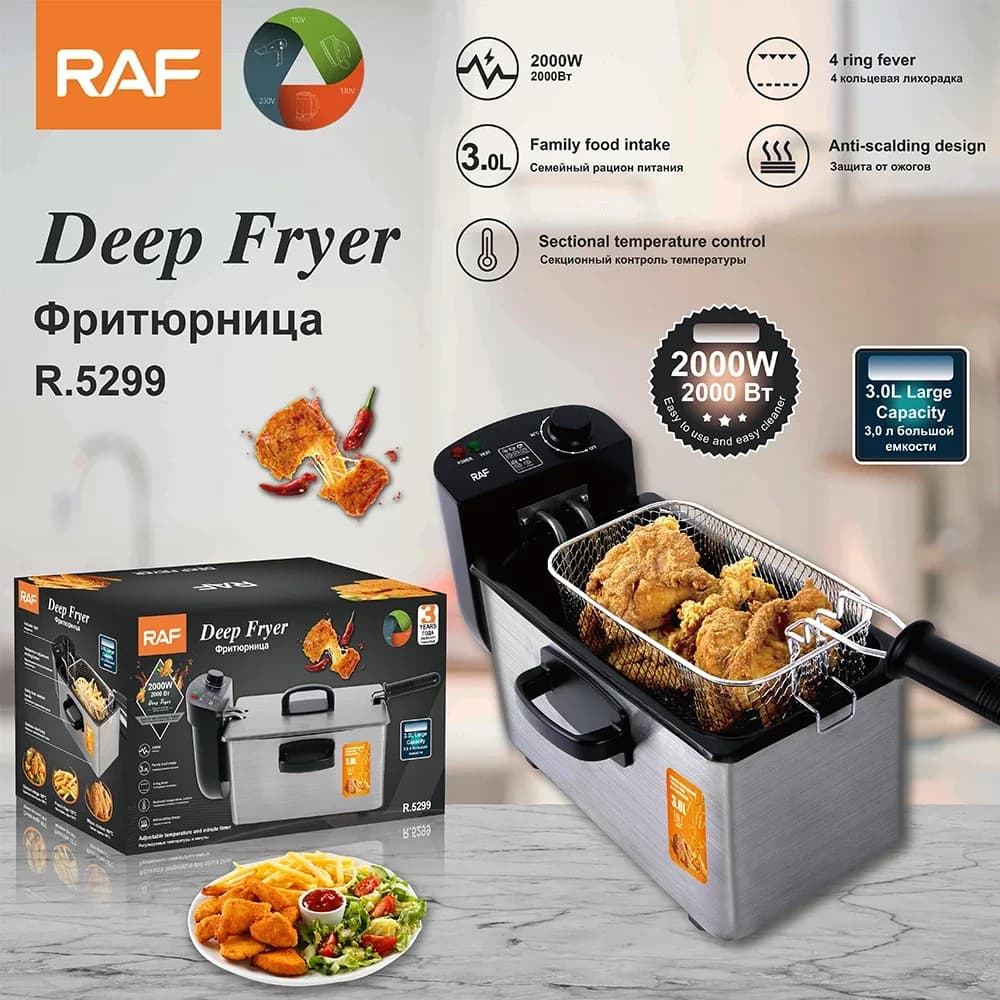 Raf R.5299 Home Use Electric Deep Fryer With Big Power Stainless Steel Non-stick Material For Frying Chickens And French Fries