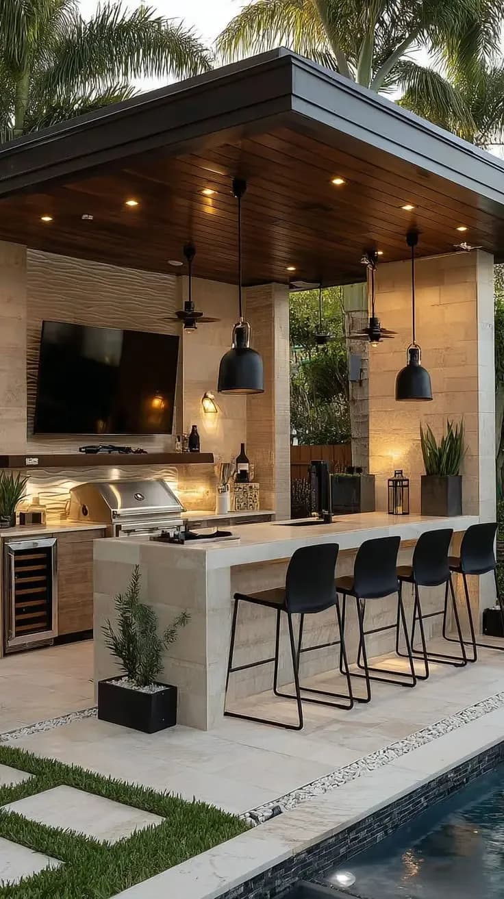 Artisan Luxury Outdoor Kitchen Cabinets With Built-in Grill &amp; Bar Counter For Patio