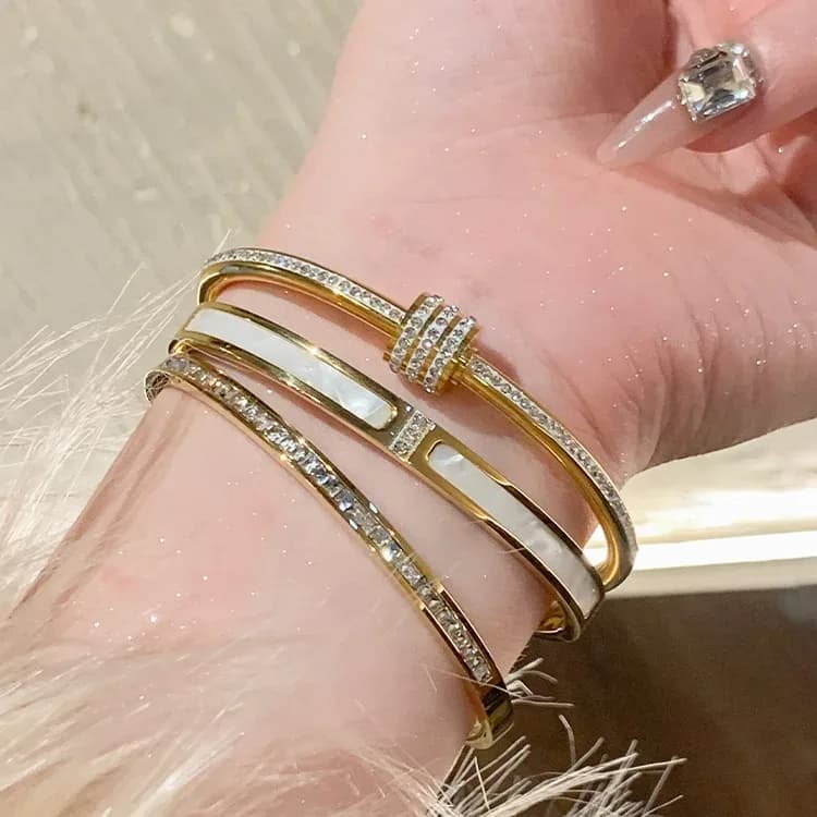 18k Gold-plated High-grade Titanium Steel Micro-inset Zircon Fashion Bracelet For Couples Wedding Or Birthday Gift Jewelry
