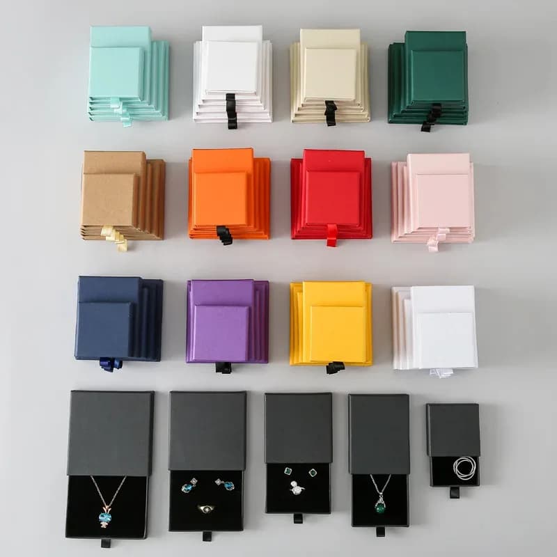 Custom Rigid Paper Jewelry Slide Drawer Boxes Gift Packaging With Logo For Necklaces Rings Earrings Bracelets