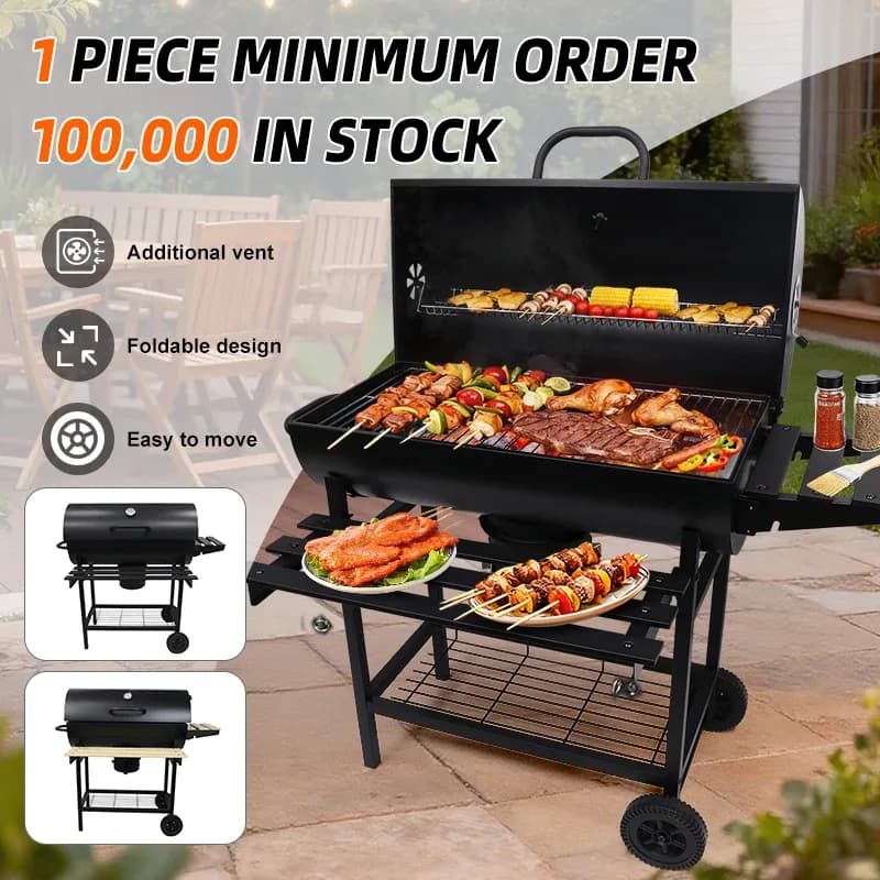 Commercial Premium Modern Portable Steel Barbecue Grill Outdoor Trolley Folding Design Bbq Charcoal Grill With Autorotation
