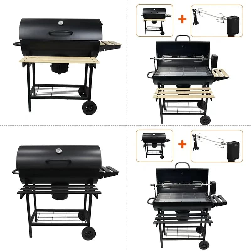 Commercial Premium Modern Portable Steel Barbecue Grill Outdoor Trolley Folding Design Bbq Charcoal Grill With Autorotation