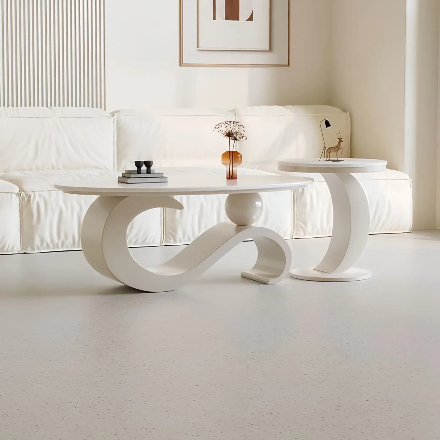 Modern Minimalistic Large Slab Oval Coffee Table Small Apartment Light Luxury Living Room Home Tea Table And Side Table Set