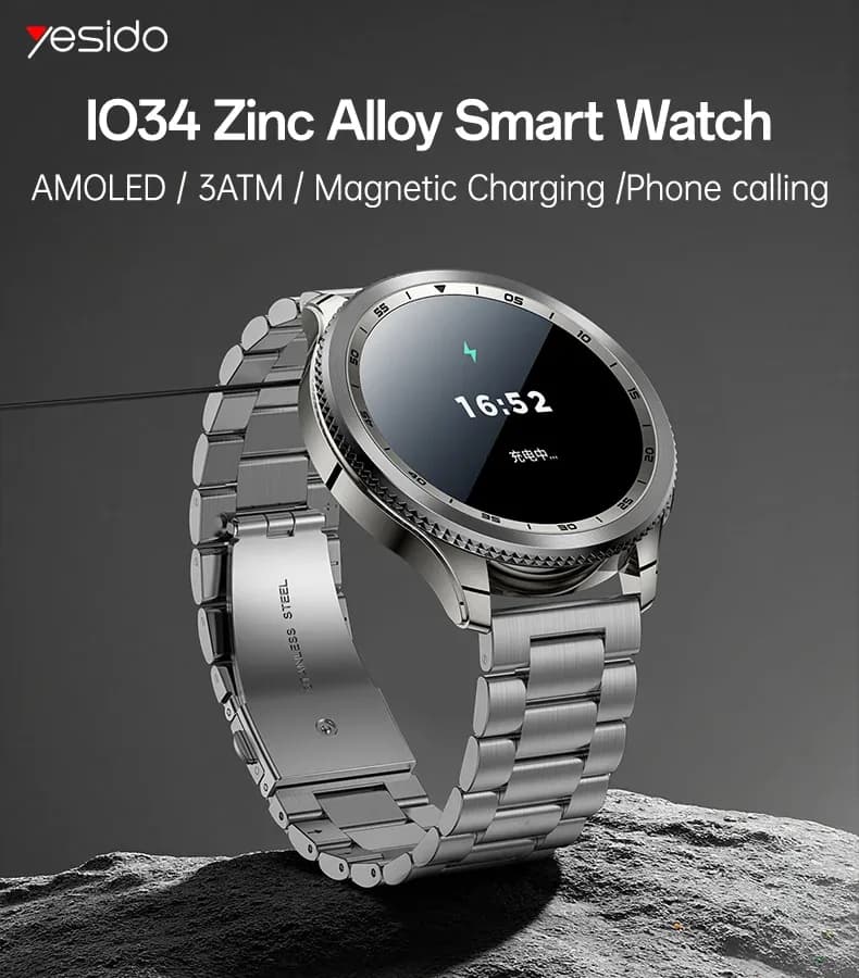 Yesido 1.43' Amoled Screen 3atm Phone Calling Rotating Control Magnetic Charging Zinc Alloy Smart Watch Io34