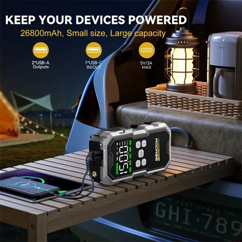 Portable 6000a Peak Portable Car Jump Starter With Emergency Light And Booster Pack