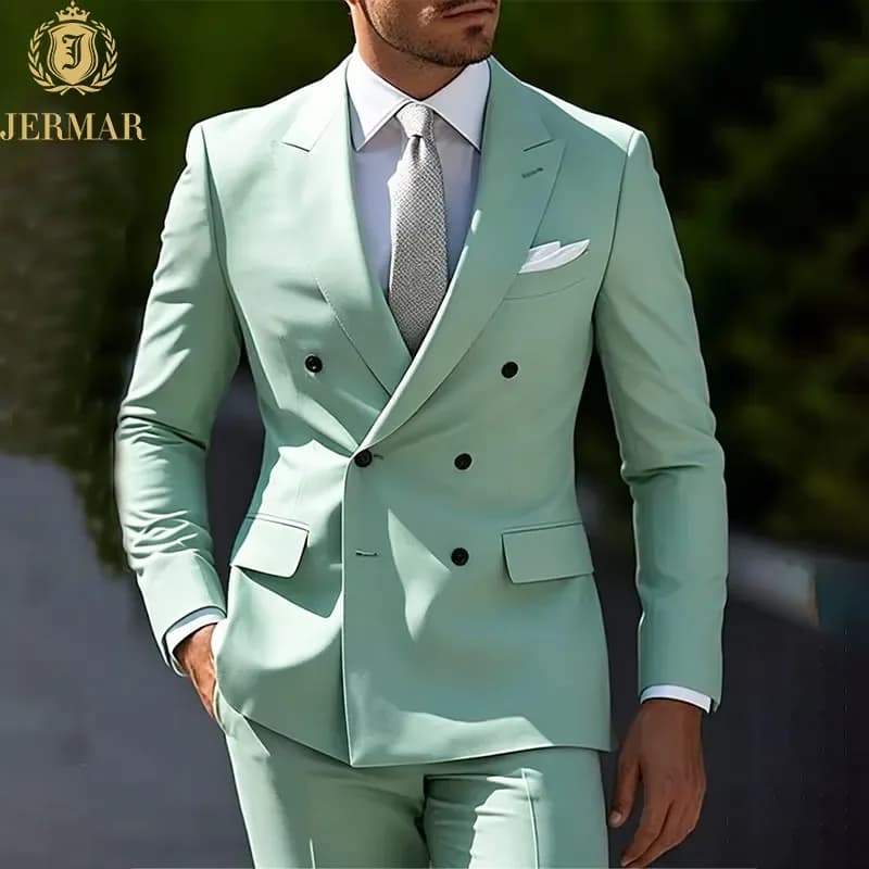 Men's Caramel Brown Double-breasted 2-piece Suit Peak Lapel Trajes Para Hombre Complet Pour Homme For Wedding Dinner