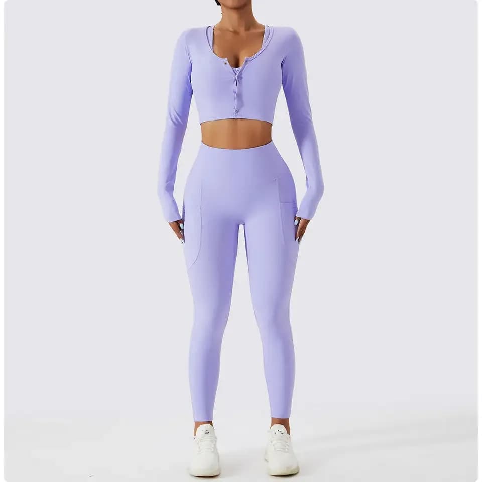 Free Sample 3 Piece Women Workout Clothes Tracksuit Women Breathable Sports Long Sleeve Female Gym Clothing Athletic Yoga Sets