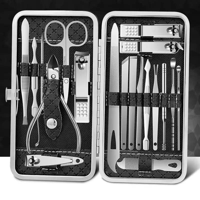 19pcs Multi-functional Stainless Steel Nail Clipper Set Eco-friendly Portable Manicure Pedicure Tool Plastic Nail Cutter Box