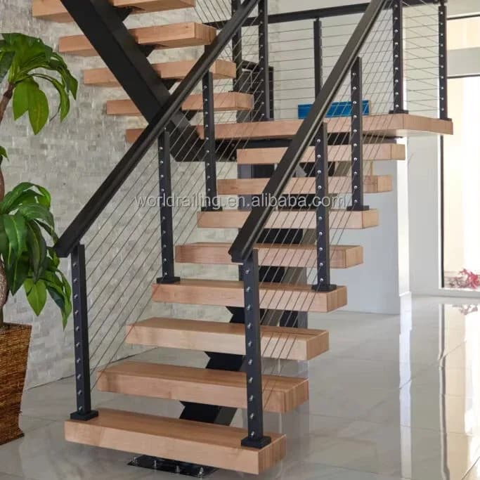 Yl Metal Top-quality Interior Wooden Tread Modern Floating Staircase Stair Design
