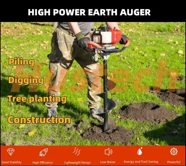 Hustech Industrial Grade 63cc Hydraulic Earth Auger Drilling Diy Metal Hole Digger 4/2-stroke Engine 12v Battery Motor Drive