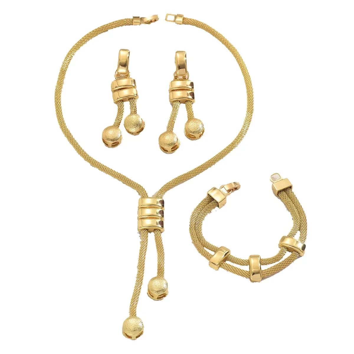 18k Gold-plated Fashionable Women's Jewelry Wedding Set,High-end Design Earrings,Necklace,Bracelet,Bride's Party Gift