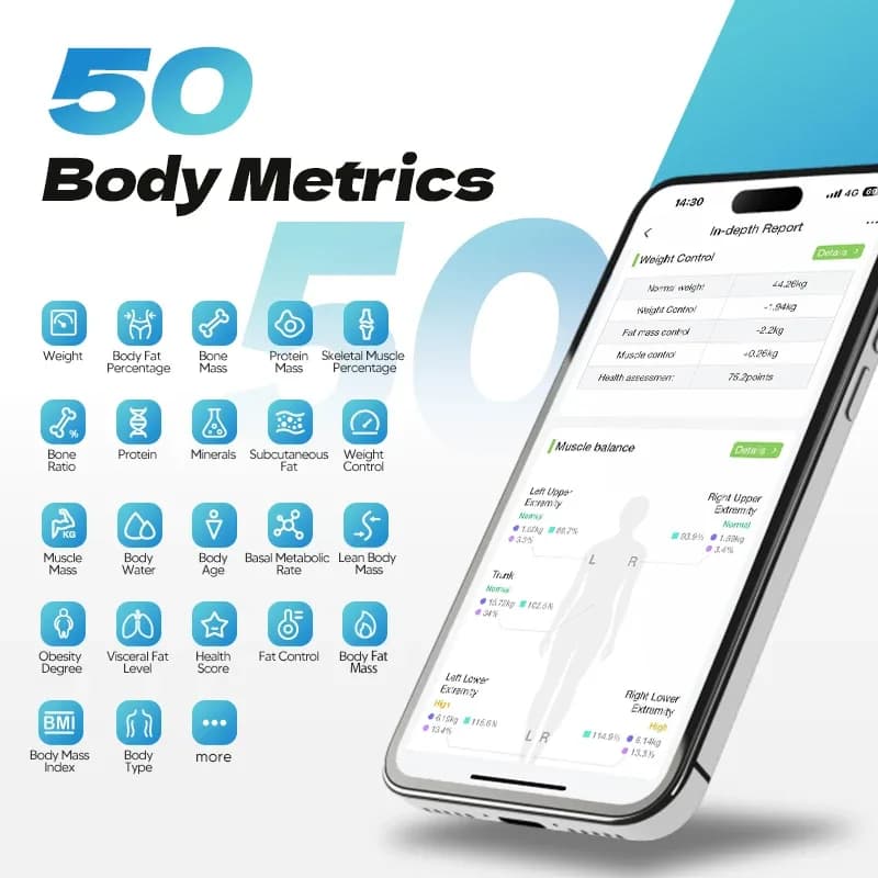 Yolanda New 8 Electrode Smart Body Fat Scale 50 Body Metrics Health Monitor Household Gyms Clinics Suitable
