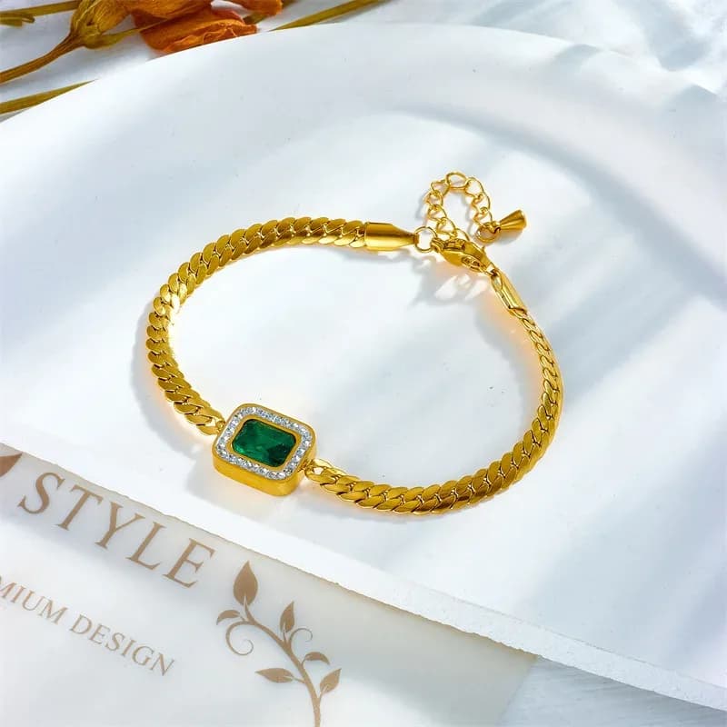 Td Luxury Stainless Steel Crystal Rhinestone Square Pendant Clavicle Chain Earrings Bracelet Set Trendy Gold Plated Women