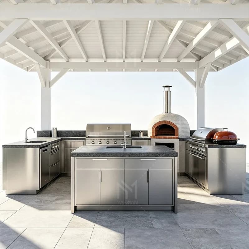 Luxury Custom Stainless Steel Outdoor Integrated Kitchen Cabinet Set For Villa Garden Patio Poolside Bbq Area