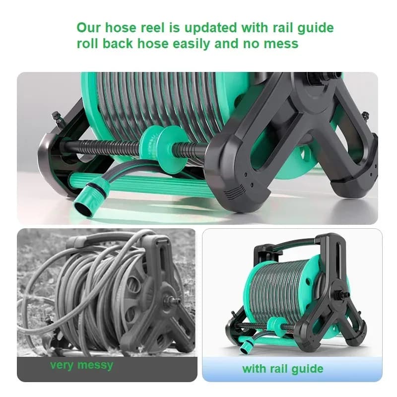 High Quality Mint Blue 20m 30m 40m Portable Plastic Water Hose Reel Garden Hose Reel Cart With Water Gun