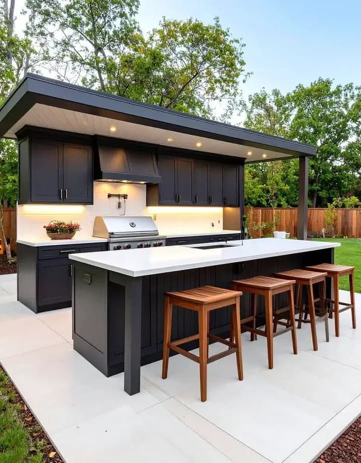 Artisan Luxury Outdoor Kitchen Cabinets With Built-in Grill &amp; Bar Counter For Patio
