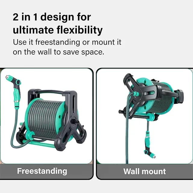 High Quality Mint Blue 20m 30m 40m Portable Plastic Water Hose Reel Garden Hose Reel Cart With Water Gun