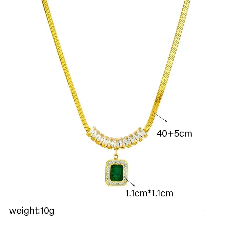 Td Luxury Stainless Steel Crystal Rhinestone Square Pendant Clavicle Chain Earrings Bracelet Set Trendy Gold Plated Women