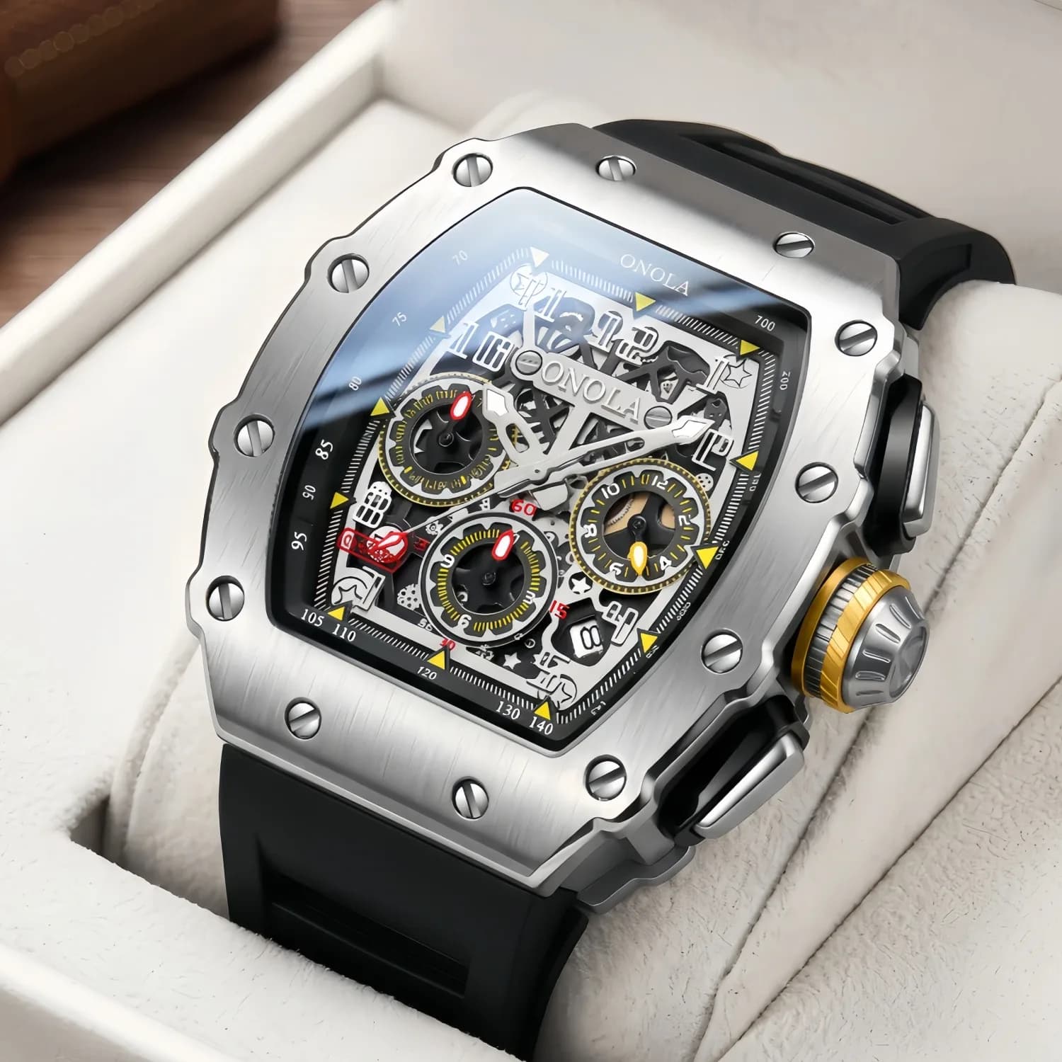 Fashion Luxury Classic Wine Barrel Design Men's Watch Brand Onola Multifunctional Quartz Tape Waterproof Watch On6826