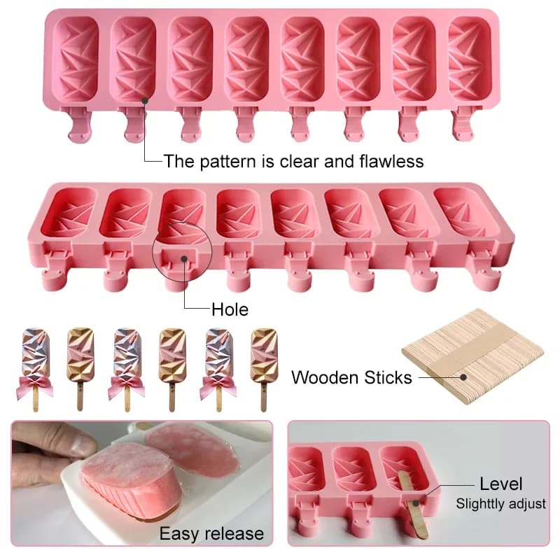 8 Cavities Silicone Ice Cream Mold Ice Pop Cube Popsicle Barrel Mold Dessert Freezer Juice Diy Mould Maker Tools