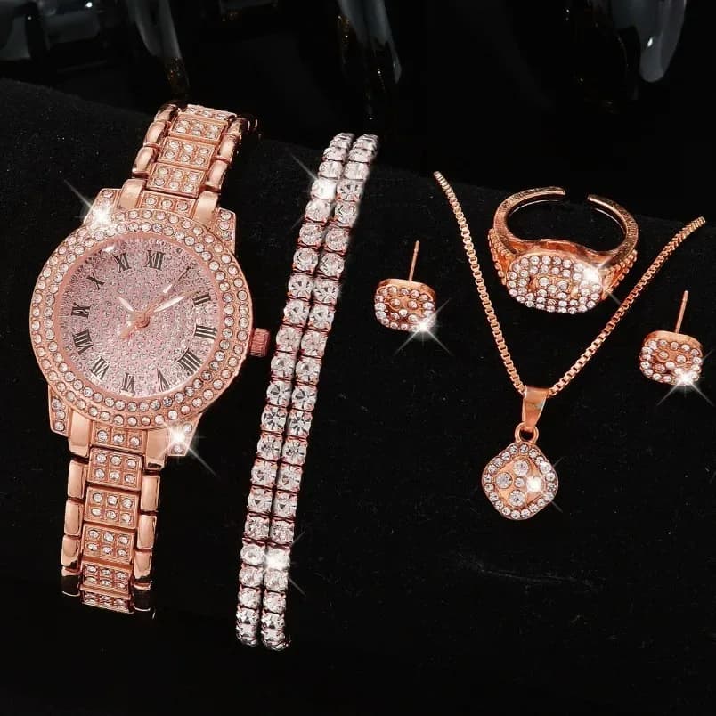 Full Diamond Roman Numeral Steel Band Women's Watch Starry Sky Elegant Business Quartz Jewelry Set China