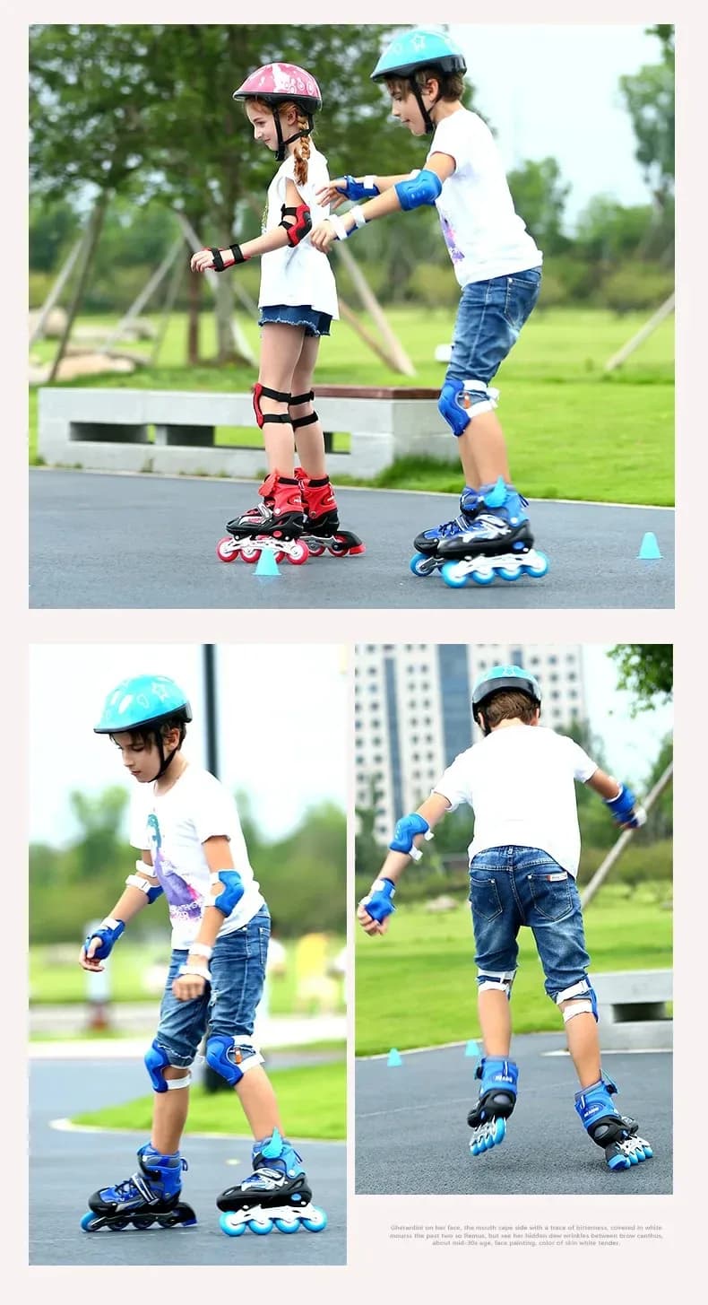 Adjustable Full Set Children's Flashing In-line Roller Skates With Protective Gear For Outdoor Practice