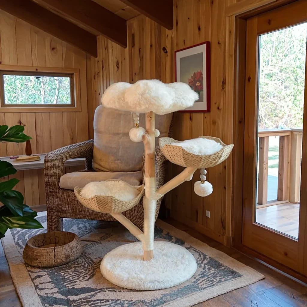 Luxury Natural Solid Wood Cat Tree Plush Cat Toy Sisal Column Jumping Platform Supports Customization Comes Carton Packaging