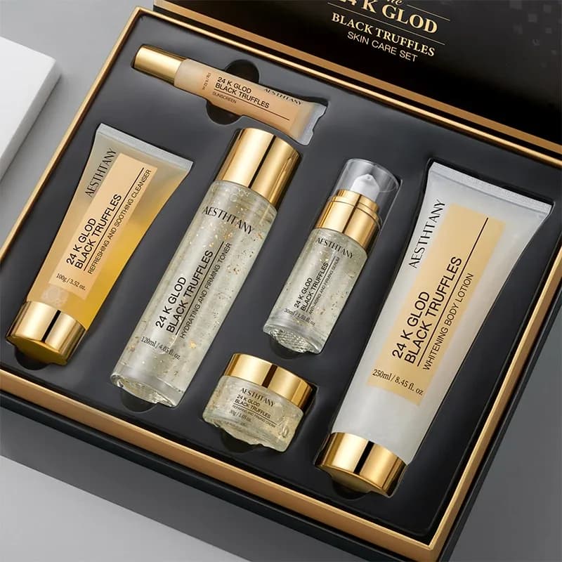 Facial Kit Skincare Product Supplier Manufacturer Aesthtany 24k Glod Black Truffles Serum Face&amp;body Lotion 6-piece Skin Care Set