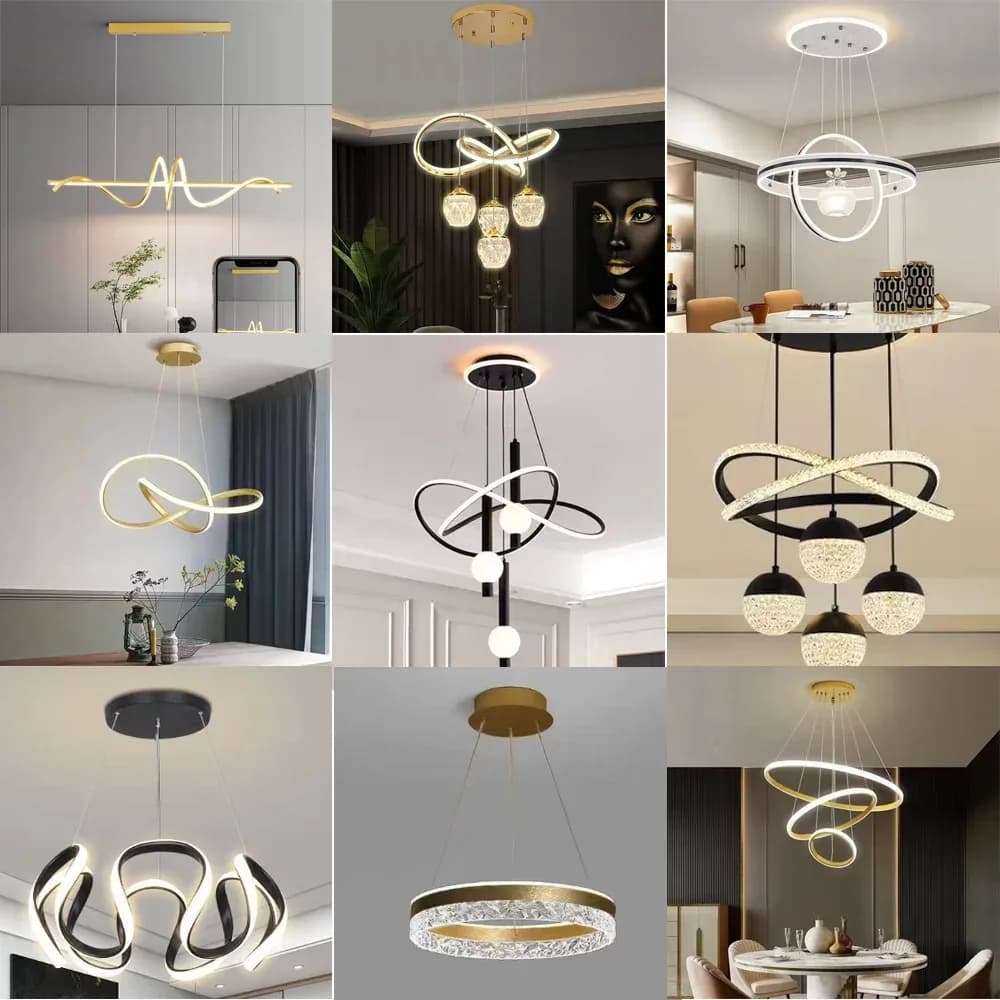 Home Lighting Metal Ceiling Chandelier Hanging Lamp Minimalist Modern Led Pendant Light Dimmable Adjustable Color Temperature