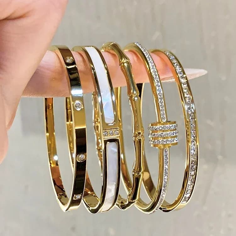 18k Gold-plated High-grade Titanium Steel Micro-inset Zircon Fashion Bracelet For Couples Wedding Or Birthday Gift Jewelry