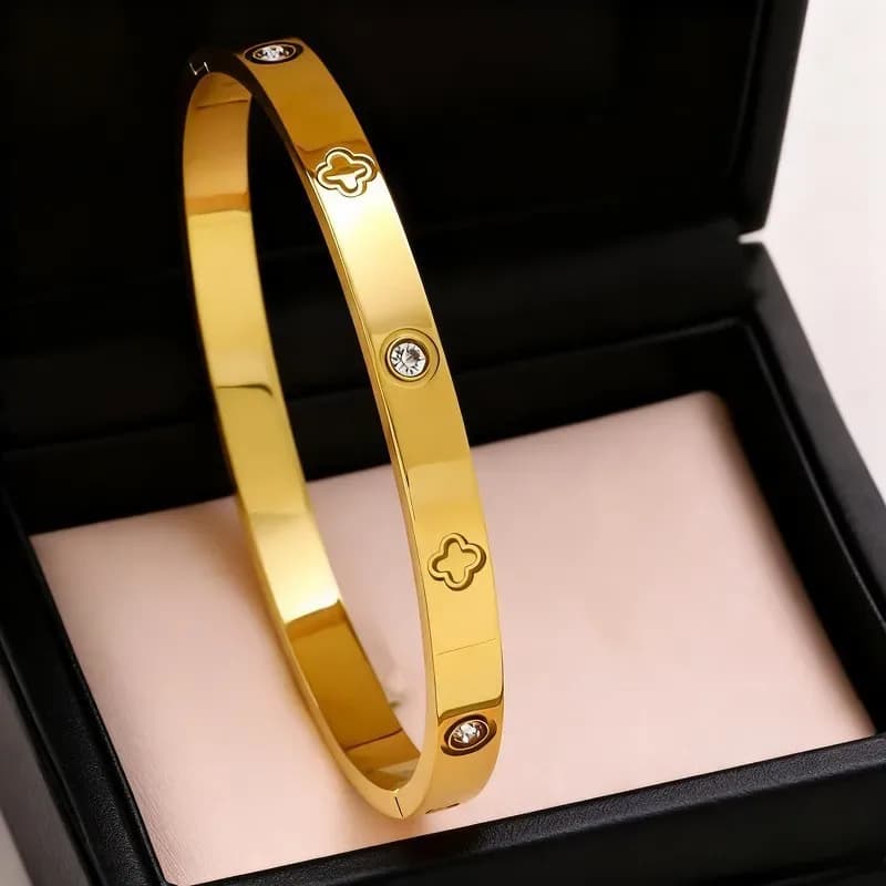 18k Gold-plated High-grade Titanium Steel Micro-inset Zircon Fashion Bracelet For Couples Wedding Or Birthday Gift Jewelry