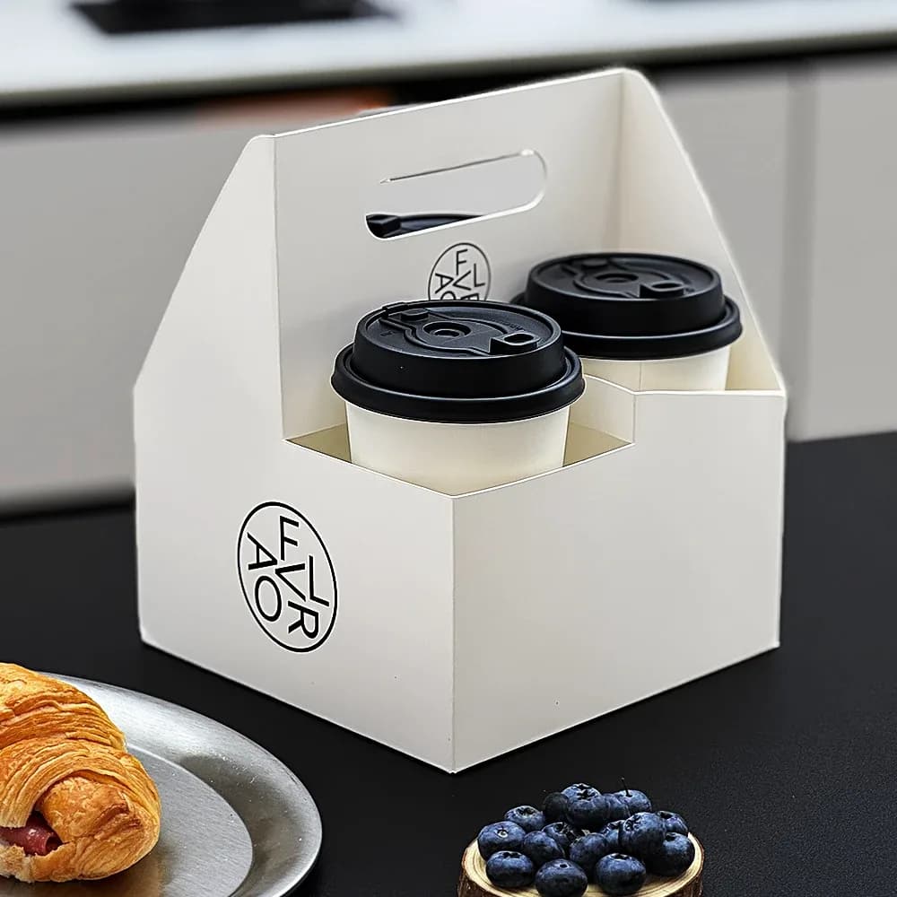 Custom Corrugated Disposable Coffee Cup Holder Tray Portable Cup Holder Handling 2/4/6 Cups Takeaway Wine Carrier