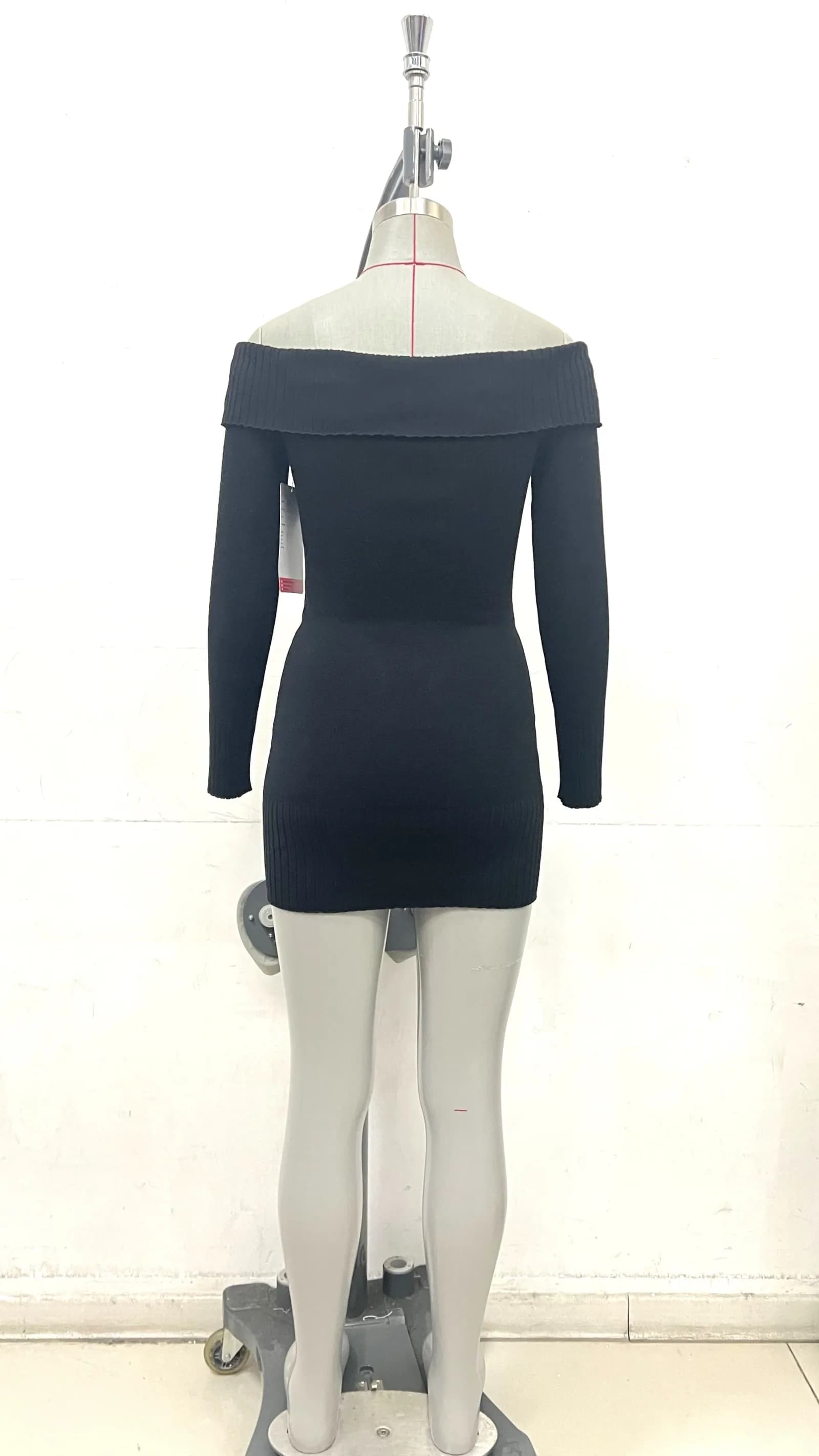 Sandy Off Shoulders Custom Oem &amp; Odm Women Long Sleeve High Quality Long Length Knitwear Knitted Sweater Dress