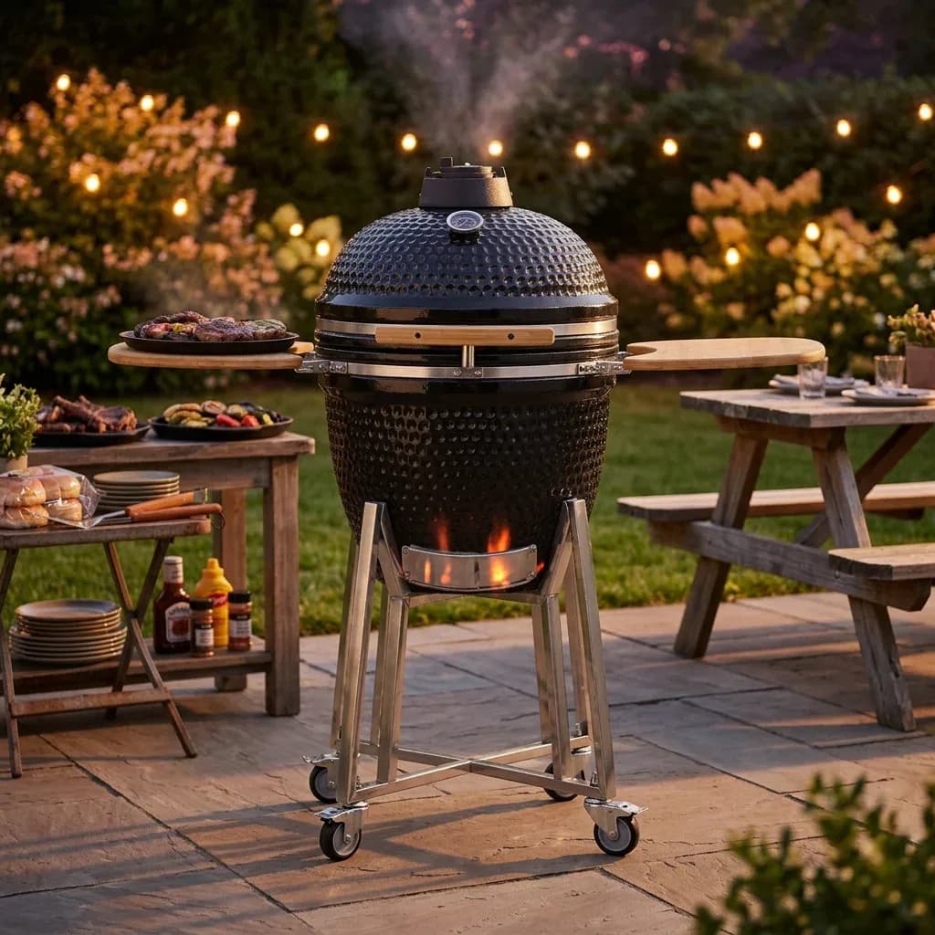 Auplex Premium Wholesale Ceramic Kamado 21" Gold Heavy Duty Charcoal Grill Electronic Ignition For Outdoor Kitchen Bbq Trolley