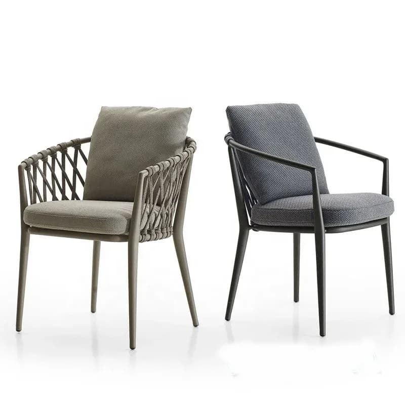 Modern Large Stackable Aluminum Frame Dining Table Chair Set Cushioned Furniture For Outdoor Garden Patio Balcony For Hotels