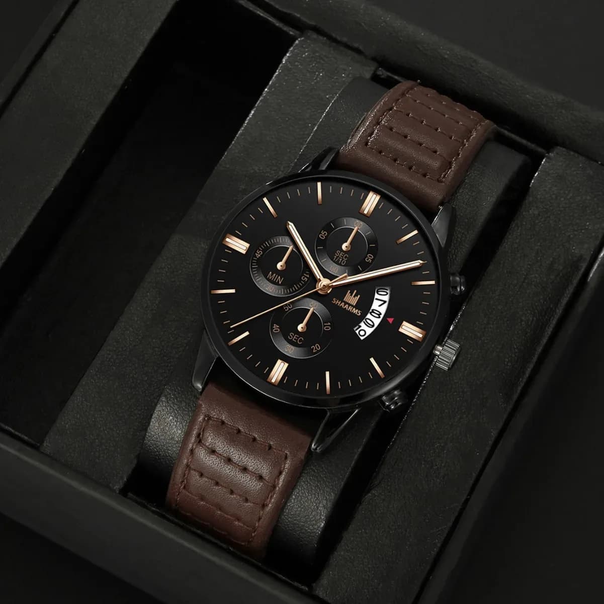 Trendy Gift Set For Men,Business Quartz Watch With Roman Numeral Dial,Calendar,Stainless Steel,Alloy,Classic Three-hand Design