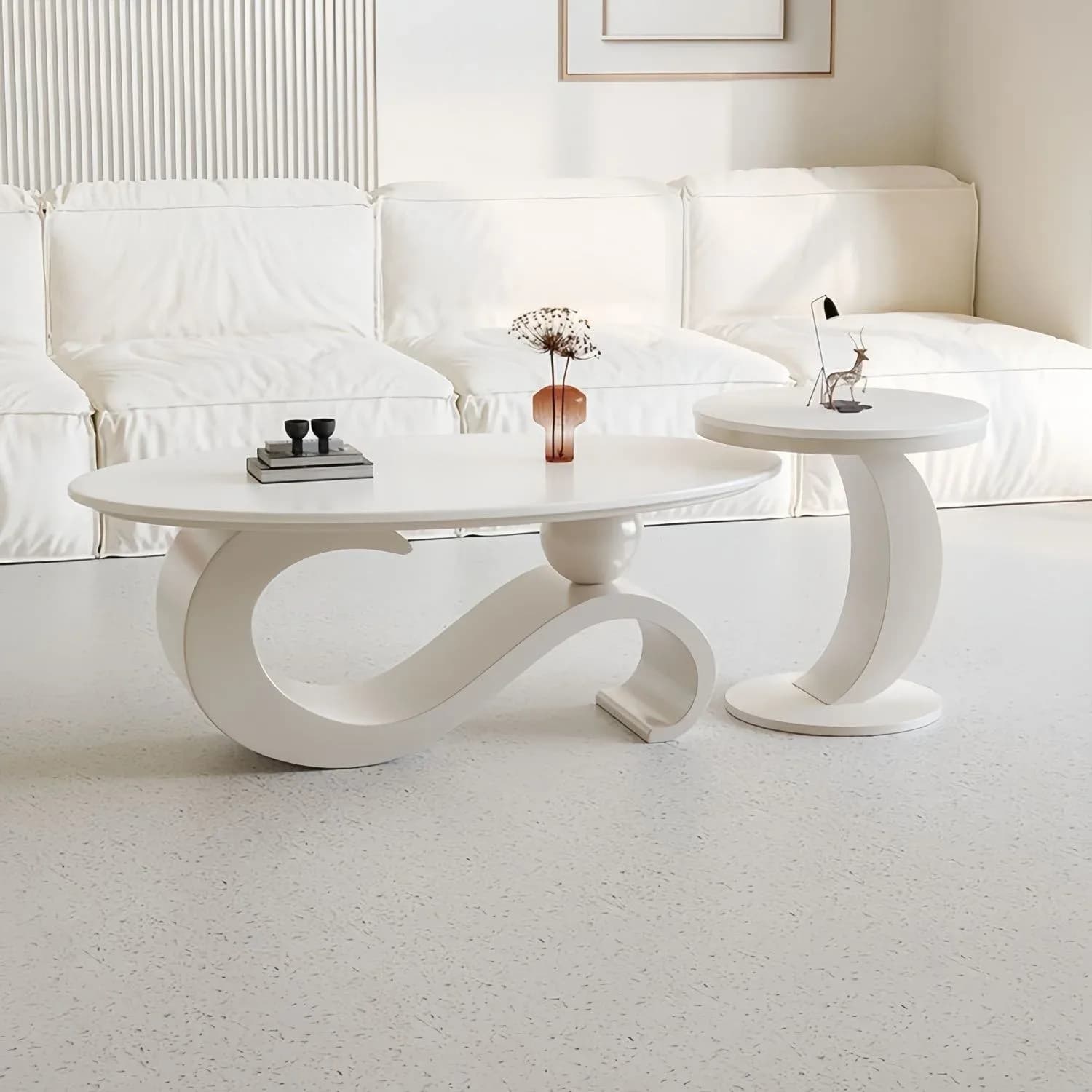 Modern Minimalistic Large Slab Oval Coffee Table Small Apartment Light Luxury Living Room Home Tea Table And Side Table Set