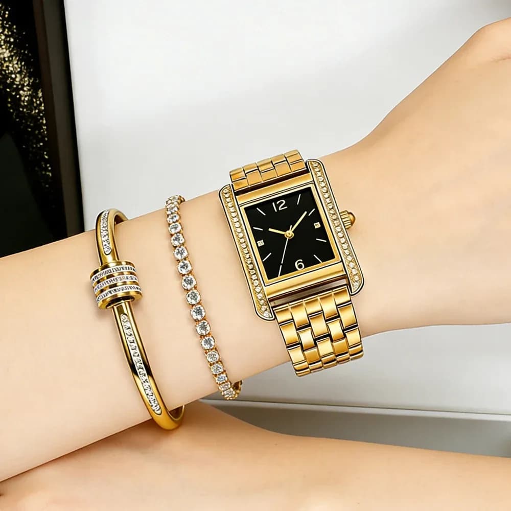 Custom Design Rhinestone Bracelet Watches Set For Women Luxury Relojes De Lujo Private Label Lady Watches With Your Logo
