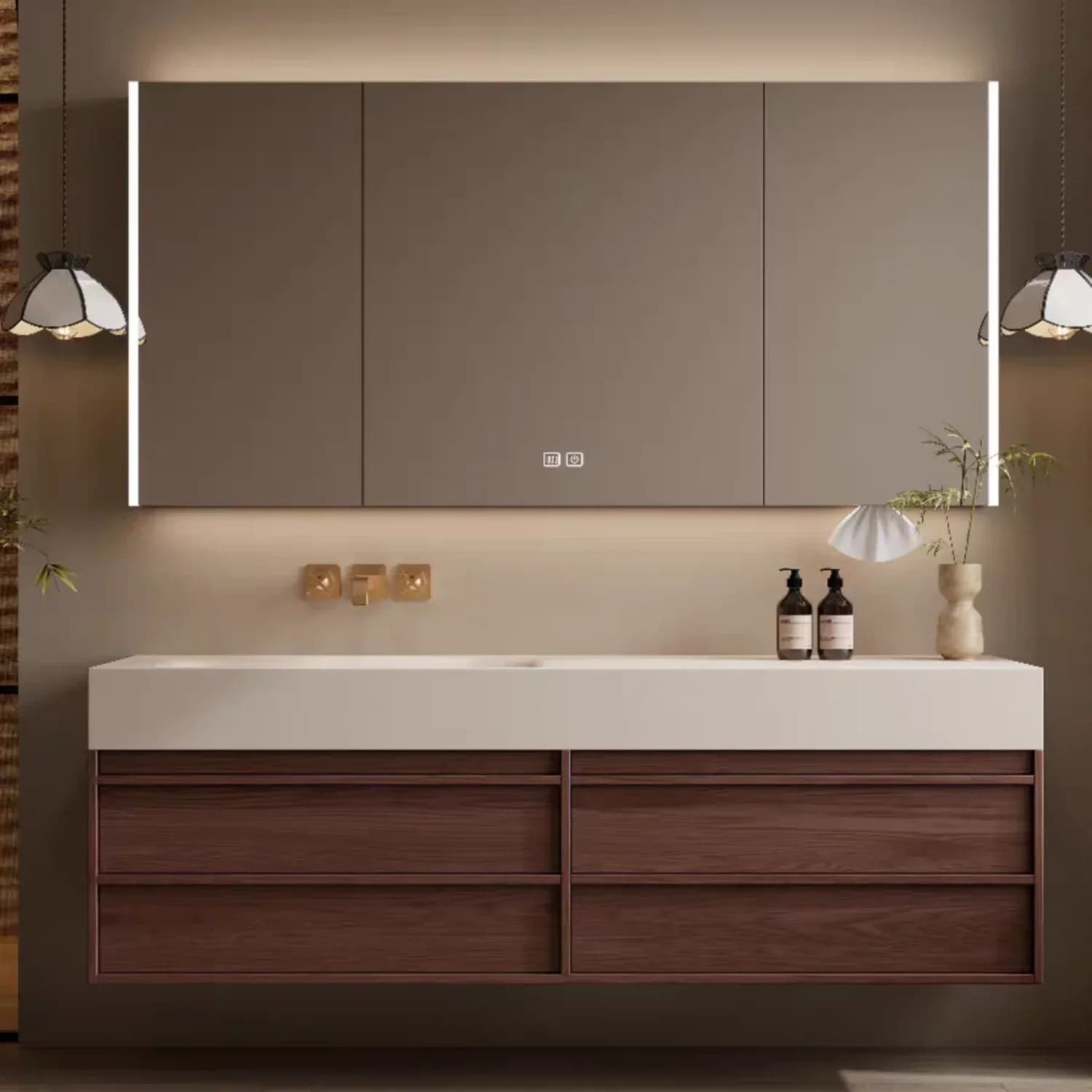 Manufacturer Customized 80cm 100cm 120cm 160cm Floating Integrated Basin Bathroom Vanity Cabinet Oak Bathroom Vanity