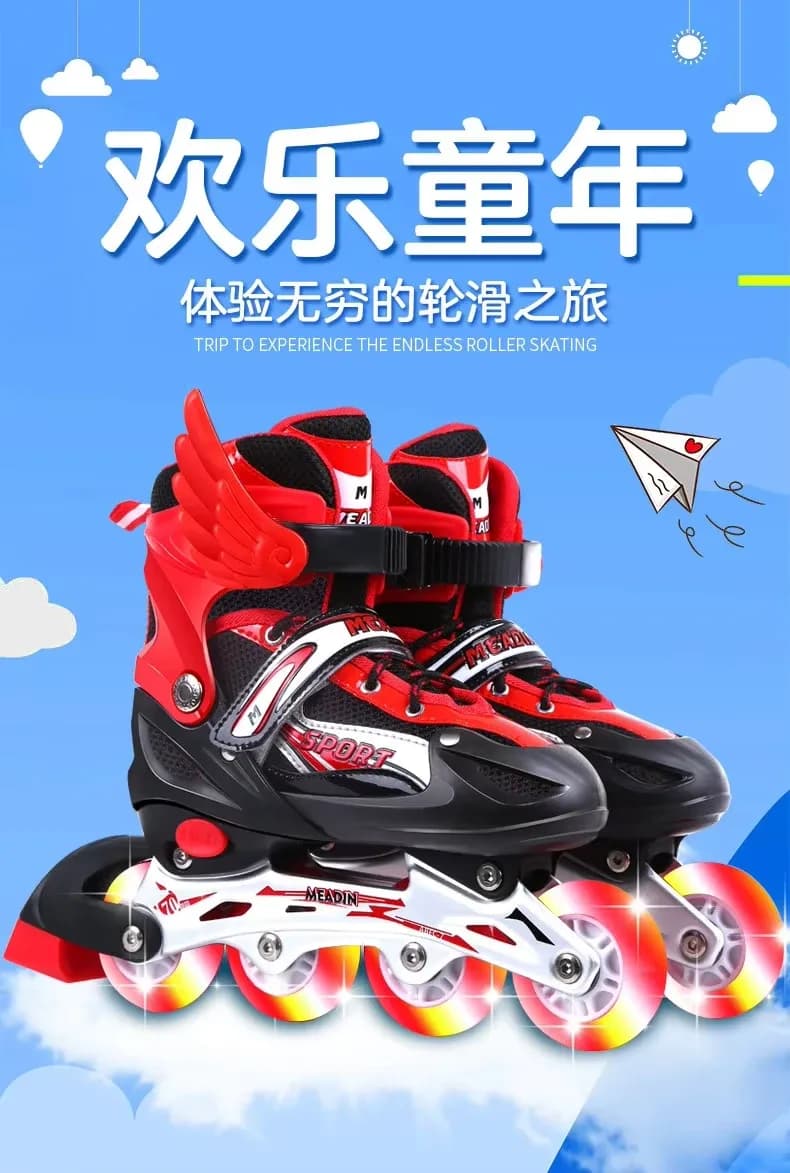 Adjustable Full Set Children's Flashing In-line Roller Skates With Protective Gear For Outdoor Practice