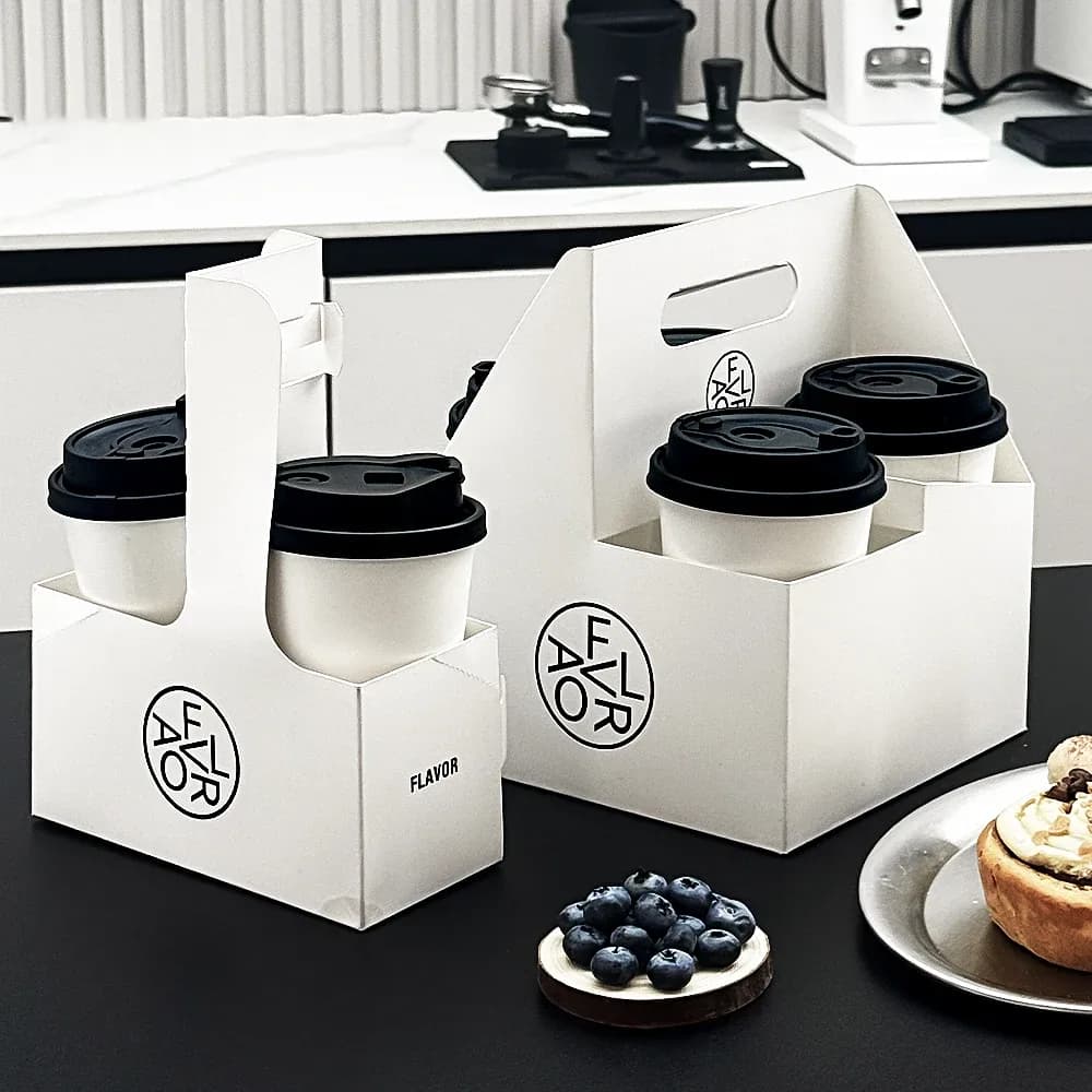 Custom Corrugated Disposable Coffee Cup Holder Tray Portable Cup Holder Handling 2/4/6 Cups Takeaway Wine Carrier
