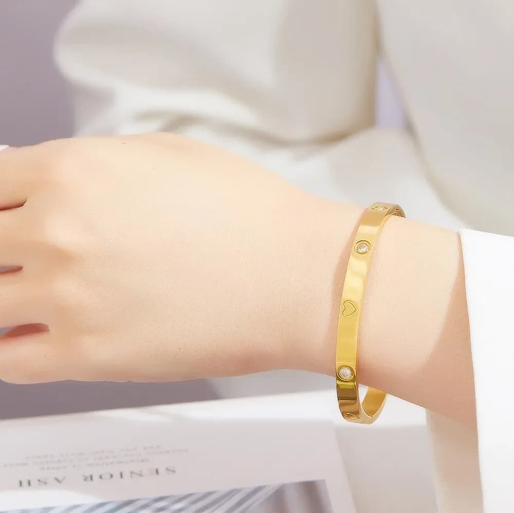 18k Gold-plated High-grade Titanium Steel Micro-inset Zircon Fashion Bracelet For Couples Wedding Or Birthday Gift Jewelry