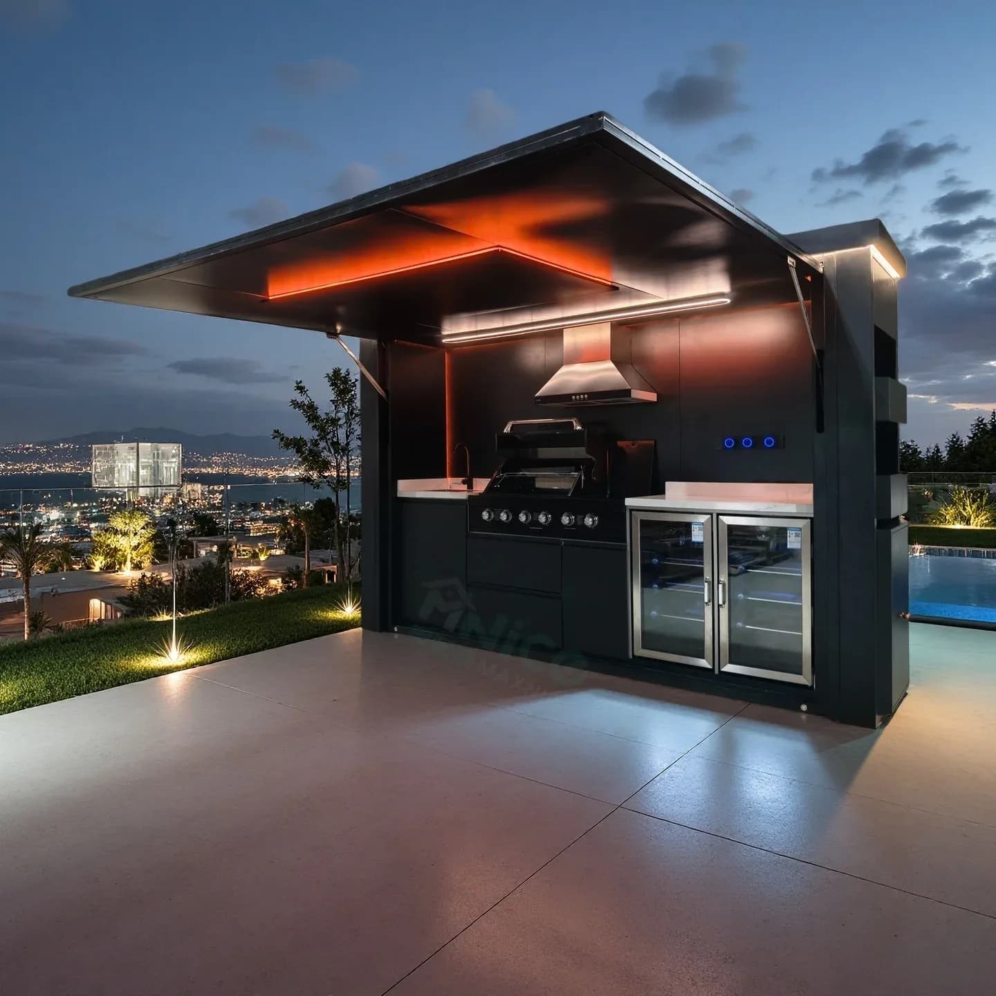 Enclosed Shelter With Modular Kitchen Units And Bbq Outdoor Kitchen Cabinets