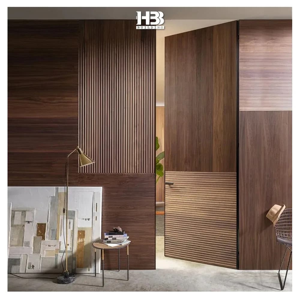 American Walnut Modern Residential Design Concealed Hinge Frameless Waterproof Invisible Wooden Interior Room Door For Houses