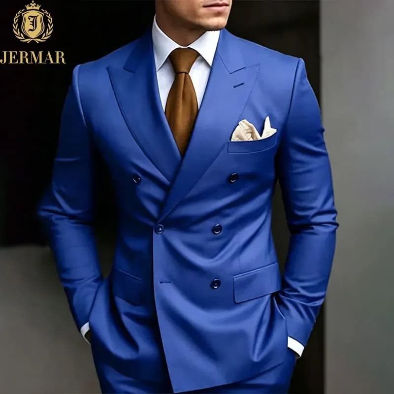 Men's Caramel Brown Double-breasted 2-piece Suit Peak Lapel Trajes Para Hombre Complet Pour Homme For Wedding Dinner